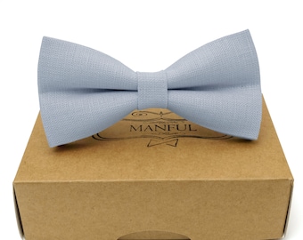 Dusty blue , linen bow tie, wedding necktie, linen necktie, groomsmen necktie, blue necktie, blue bow tie for men