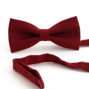 Burgundy Red bow tie, wedding necktie, linen necktie, groomsmen necktie, red necktie, red bow tie for men image 2