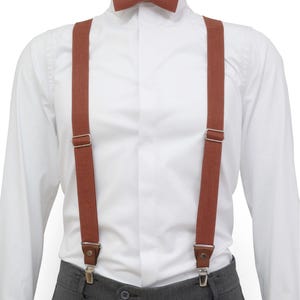Rusty Brown ,Linen Bow tie,Linen suspenders,Children&#39;s suspenders,Kids Suspenders,Braces,Terracotta Redish Brown