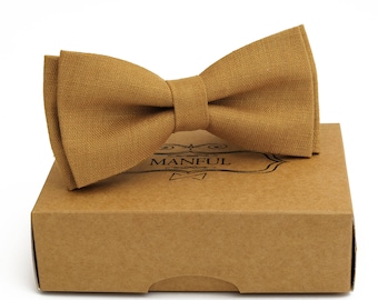 Camel Linen Bow Tie: Wedding Groomsmen Necktie