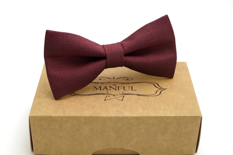 Plum color wedding necktie groomsmen necktie linen necktie linen bow tie plum bow tie for men