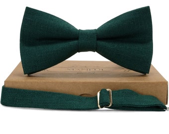 Dark Green Color , Linen Bow Tie, Noeud Papillon Vert Foncé,Wedding Necktie,Noeuds Papillon, Linen Necktie,Emerald Green,Moss Green Color