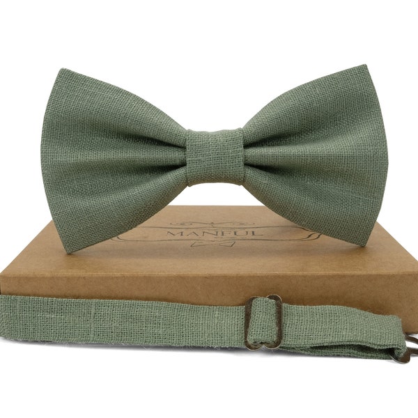 Eucalyptus green color, linen bow tie, nœud papillon vert foncé, wedding necktie, nœuds papillon, linen necktie, green bow tie for men,