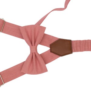 Dusty Rosen Color,Linen Suspenders,Dziecięce szelki,Ślubny krawat,Krawat dziecięcy,Chłopięcy krawat,Bo Tie dla mężczyzn