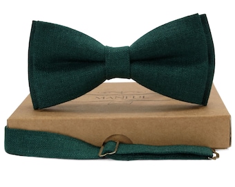 Dark Green Color , Linen Bow Tie, Noeud Papillon Vert Foncé,Wedding Necktie,Noeuds Papillon, Linen Necktie,Emerald Green,Moss Green Color