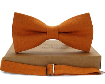 Burnt Orange Linen Bow Tie: Autumn Wedding Neckwear