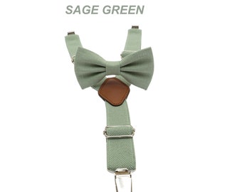 Saliegroene linnen vlinderdas of elastische bretels - individueel of per set - kinderbruiloft