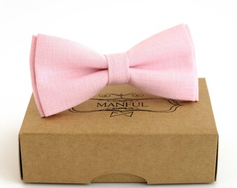 Pink  bow tie, wedding necktie, linen necktie,  groomsmen necktie,  pink necktie, pink bow tie for men