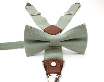 Salviagrön linnefluga eller hängslen - Mixa och matcha barnbröllopsaccessoarer