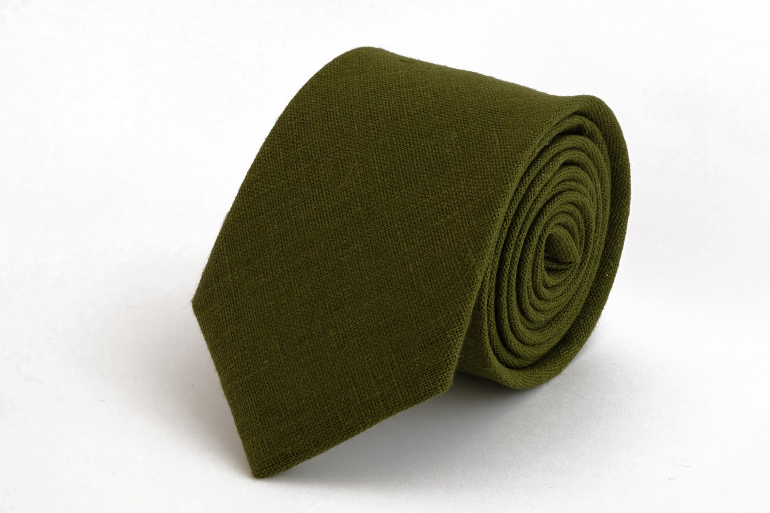 Olive Green Necktie Wedding Necktie Linen Necktie Groomsmen Etsy