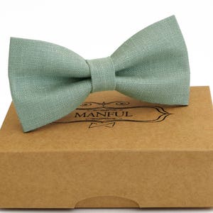 Sage Green Linen Bow Tie, Wedding Necktie, Linen Necktie, Groomsmen Necktie, Green Necktie, Sage Green Bow Tie for Men,Dusty Green Bow Tie
