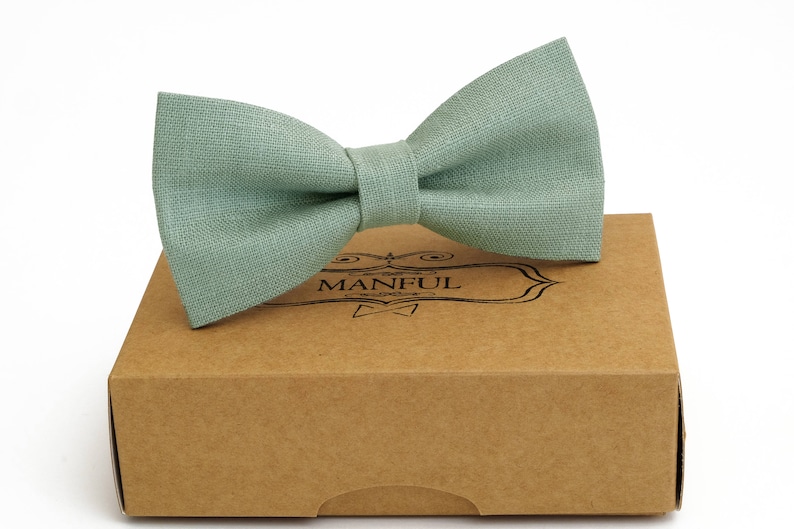 Sage Green Linen Bow Tie, Wedding Necktie, Linen Necktie, Groomsmen Necktie, Green Necktie, Sage Green Bow Tie for Men,Dusty Green Bow Tie image 3