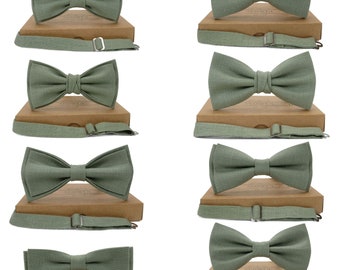 Eucalyptus green color, linen bow tie, nœud papillon vert foncé, wedding necktie, nœuds papillon, linen necktie, green bow tie for men,