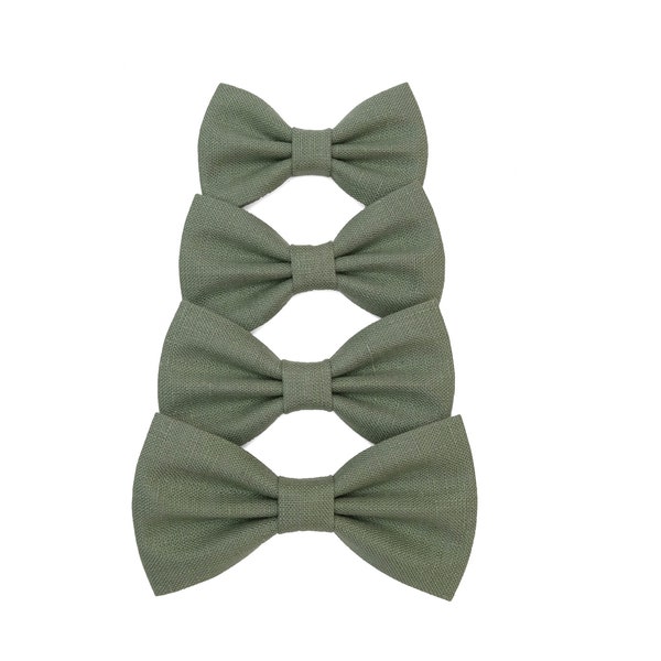 Eucalyptus green color, linen bow tie, nœud papillon vert foncé, wedding necktie, nœuds papillon, linen necktie, green bow tie for men,