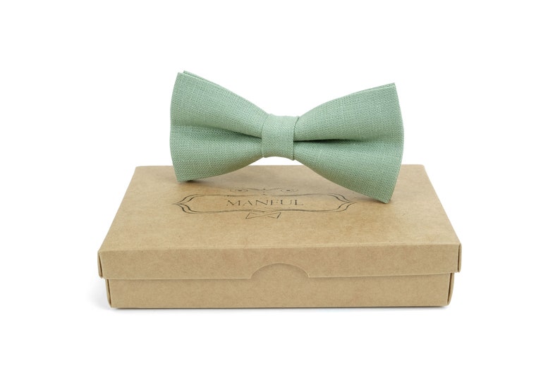Sage Green Linen Bow Tie, Wedding Necktie, Linen Necktie, Groomsmen Necktie, Green Necktie, Sage Green Bow Tie for Men,Dusty Green Bow Tie image 9
