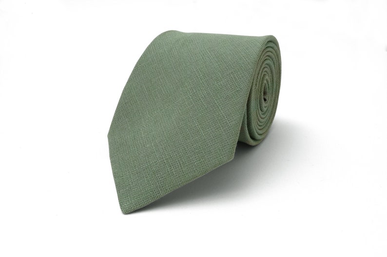 Sage green linen necktie, wedding necktie, linen necktie, groomsmen neck, wedding tie, green necktie, green bow tie for men image 4