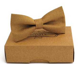 Camel color linen bow tie, wedding necktie, linen necktie, groomsmen necktie, necktie, bow tie for men