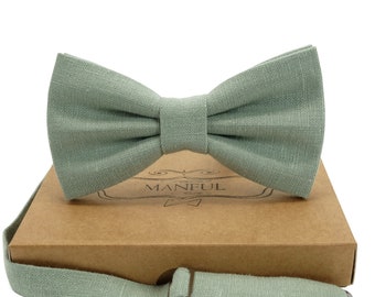 Sage green  color  linen bow tie, wedding necktie, linen necktie,  groomsmen necktie,  green necktie, sage green bow tie for men