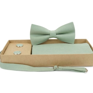 Sage Green Linen Bow Tie, Wedding Necktie, Linen Necktie, Groomsmen Necktie, Green Necktie, Sage Green Bow Tie for Men,Dusty Green Bow Tie image 10