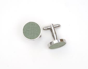 Boutons de manchette en tissu vert : options sauge, chasseur, émeraude