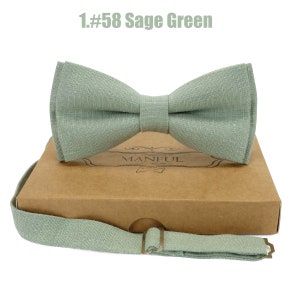 Sage green color linen bow tie, wedding necktie, linen necktie, groomsmen necktie, Einstecktuch, Fliege, Krawatte, Hosenträger,Bow tie, zdjęcie 1