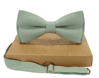 Sage green  color  linen bow tie, wedding necktie, linen necktie,  groomsmen necktie, Einstecktuch, Fliege, Krawatte, Hosenträger,Bow tie,