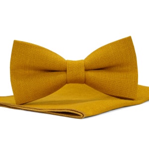 Mustard color,bow tie, wedding necktie, linen necktie,  groomsmen necktie,  brown necktie, brown bow tie for men