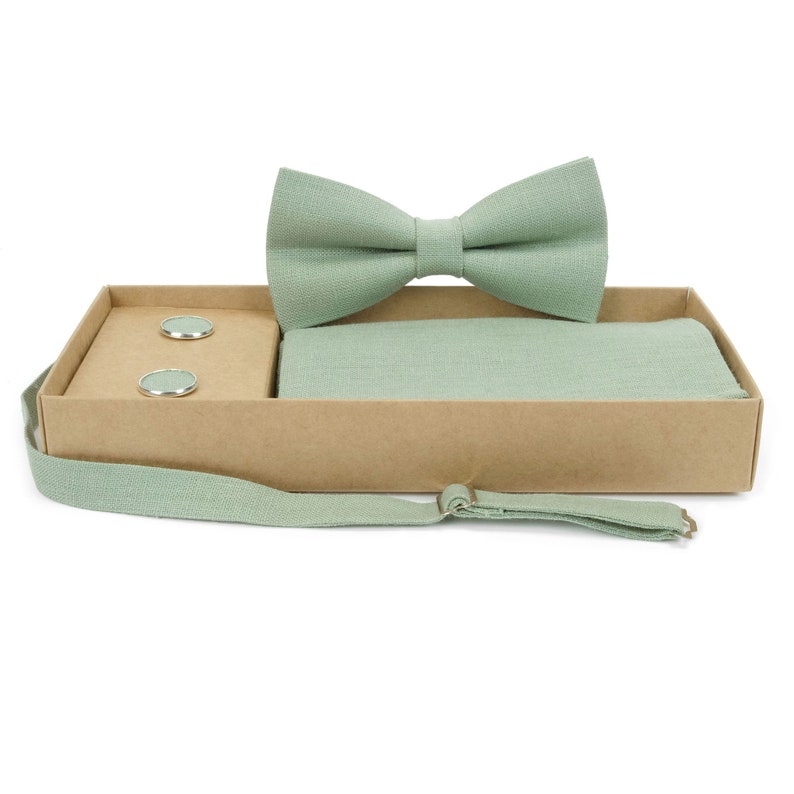 Sage green linen necktie, wedding necktie, linen necktie, groomsmen neck, wedding tie, green necktie, green bow tie for men image 9
