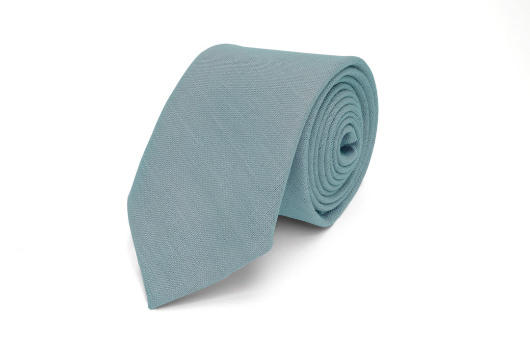 Dusty Blue Necktie Wedding Bow Tie Linen Necktie - Etsy