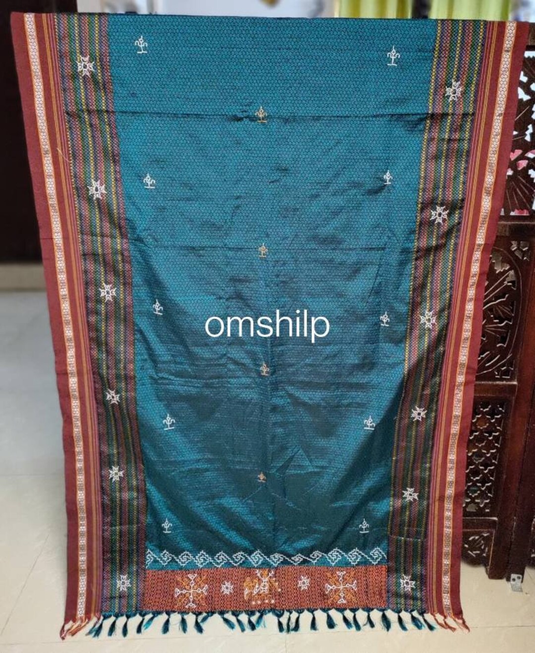 Green - Ilkal Kasuti Embroidery Khun Silk 2pc Unstitched Dress Material 30