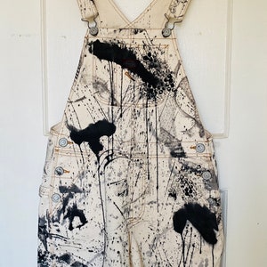 Hand-Painted Abstract Art Overall Shorts - Shortalls - Size Small