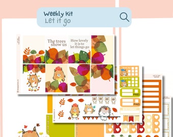 Weekly Kit Planner Stickers Let Go Past Worries Autumn Leaves Whimsical Season Gentle Reminder Positivity Positive Thoughts New Beginning