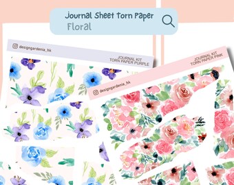 Flower Power Journal Kit Torn Paper Sticker Bujo Make Your Own Bullet Journal Nature Floral Planner Stickers Art Supplies Memory Keeping