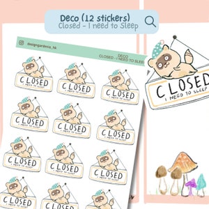 Cerrado Necesito dormir Planificador Pegatina Bullet Journal Bujo Descanso Relajarse en casa Fin de semana Cansado del trabajo Mamá ocupada Hustle Estudiante profesional