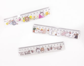 Cute Kawaii Cat Bubble Tea Bobba Ruler Transparent Stationery for Kids Journalling Tools Girly Planner Lover Pastel Flower Spring Flower