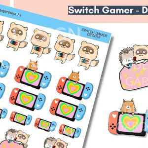 Leuke handgetekende Switch Gamer Sticker Kawaii Animal Character Sticker Paar Gaming Console Stickers Kid Tiener Planner Bujo Gedrukt