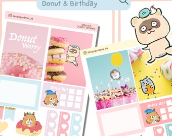 Adorable Handdrawn Mini Sticker Kit for Birthdays Donut & Kawaii Characters Budget Friendly Gift for Planner Lover Mom Wife Organise Student