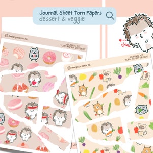 Kit di diario con personaggi disegnati a mano, adesivo in carta strappata, diario con proiettili Bujo, pianificatore di ricordi artistici, conservazione di San Valentino, dessert di verdure salutari