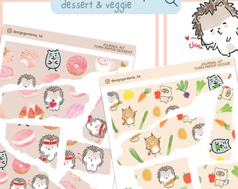 Handdrawn Character Journal Kit Torn Paper Sticker Bujo Bullet Journal Planner Art Memory Keeping Valentine Healthy Vegetable Dessert