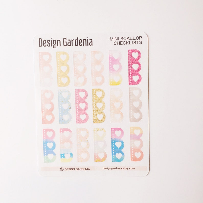 Short Scallop Watercolor Checklist Stickers \u2022 Watercolour Stickers \u2022 To do Stickers \u2022 Heart Checklist Stickers \u2022 Planner Stickers \u2022 Reminder