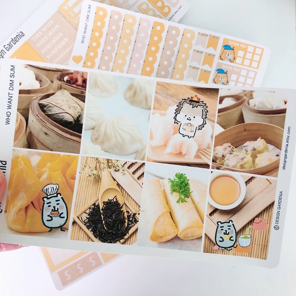 Chinese Dim Sum Food Photo Weekly Kit • Functional Stickers • Yum Cha Planner Stickers • Foodie • Cuisine • Hand-drawn • Bun • China • Tea