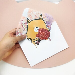 Dulce zorro dibujado a mano lindo ramo floral tarjeta mamá troquelado tarjeta en blanco Animal arte abuela único San Valentín romántico aniversario maestro diario