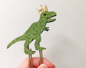 Jurassic Dinosaur T-REX King with Crown Handmade Glitter Planner Clip Bookmark for Book Lover Hair Deco Child Journalling Bullet Journal