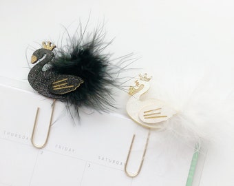 Glitter Ballet Faux Leather Bow Planner Clip White Swan Black Swan Lake Nude bookmark Gift for ballerina Pink present Ballet Teacher Feather