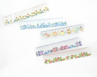 Watercolour Floral Ruler Transparent Stationery for Kids Journalling Tools Girly Planner Lover Ruler Pastel Flower Spring Flower Dessert