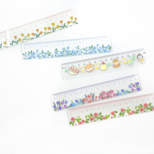 Watercolour Floral Ruler Transparent Stationery for Kids Journalling Tools Girly Planner Lover Ruler Pastel Flower Spring Flower Dessert