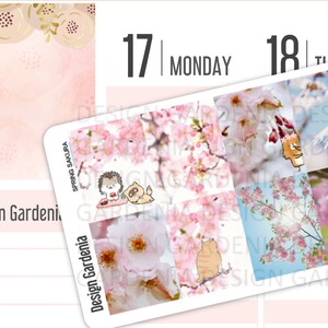 Naklejki wiosenne Sakura Pionowe zdjęcie Tygodniowy zestaw Zdjęcie Kwiat wiśni Japońskie błękitne niebo Kwiaty A La Carte Szczęśliwy planer Góra Fuji