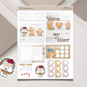 Kit de mini adesivos desenhados à mão adorável para planejamento aconchegante de inverno, presente econômico para amantes de planejadores, mães, esposas, organizadoras, estudantes, diário Bujo