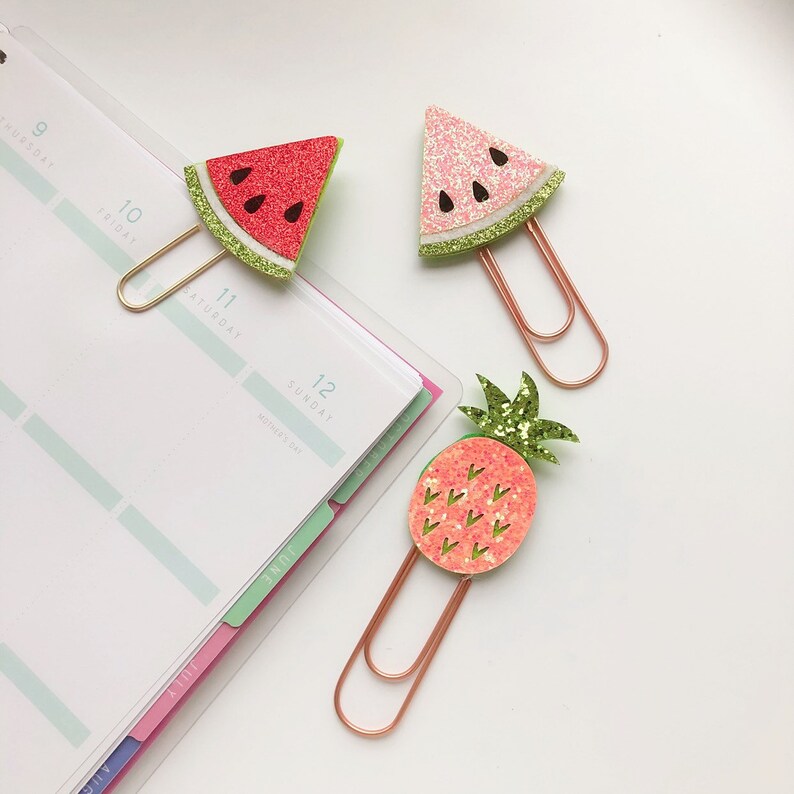 Glitter Fruit Planner Clip Pink Water Melon Pineapple handmade Red Watermelon watermelon summer healthy fruit food sweet zdjęcie 4