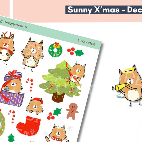 Christmas Planner Stickers X'mas Tree Stocking Filler Snowman Reindeer Fox Gift Santa Claus Candy Cane Cute Garland Deco Wreath Journal